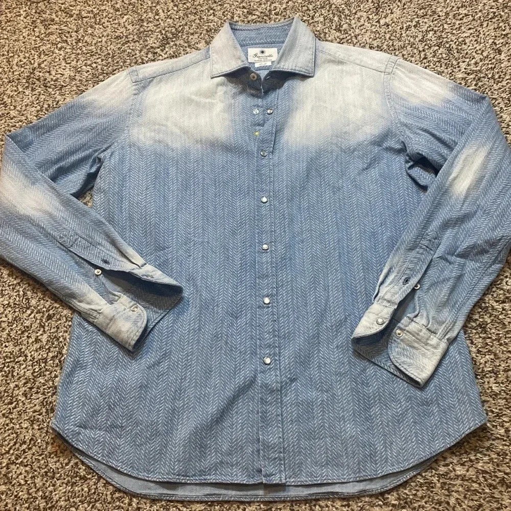 Giannetto Portofino Made in Italy Chambray Cotton Button Down Shirt - Picture 11 of 11